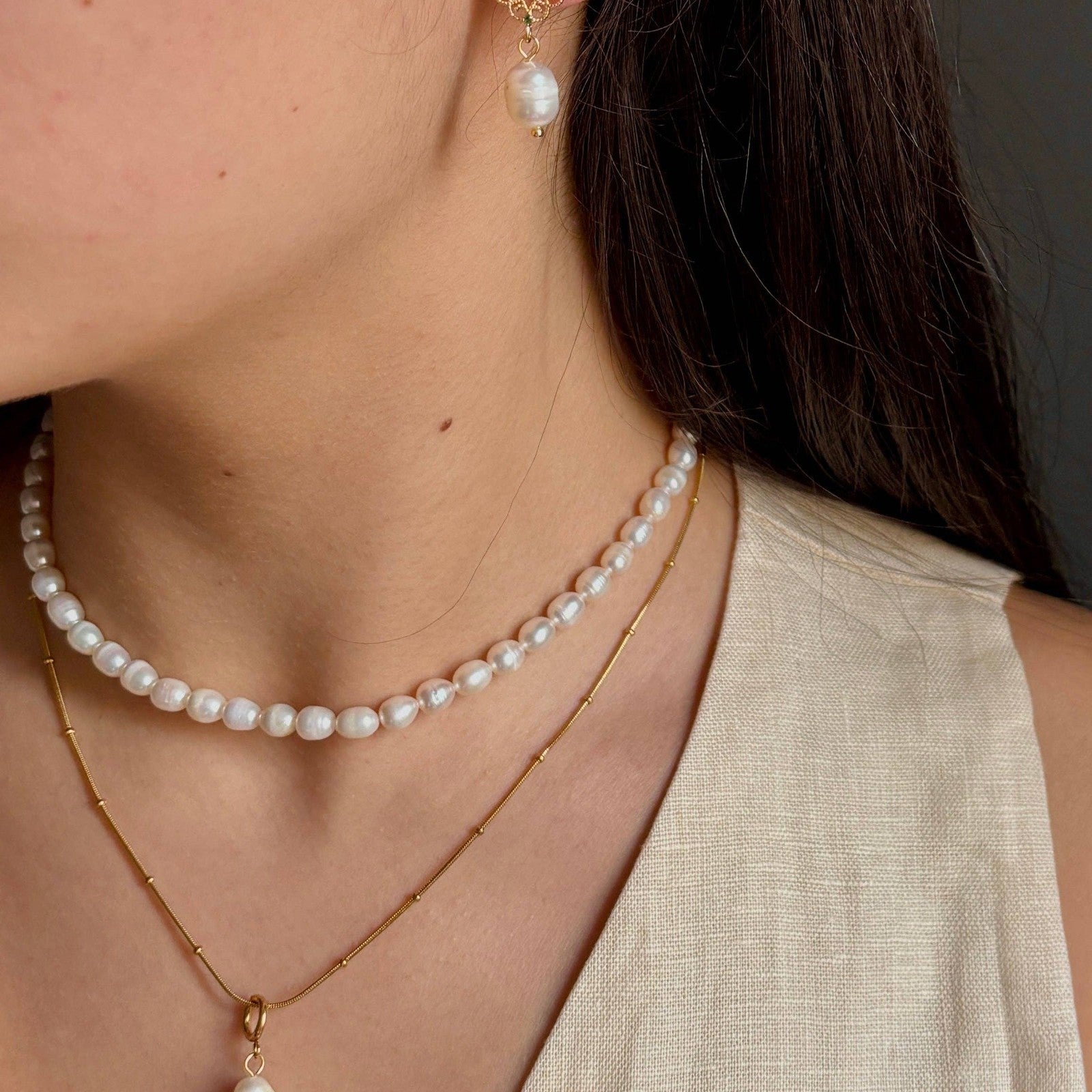 Freshwater Pearl Necklace — 18ct Gold-Plated — view 3