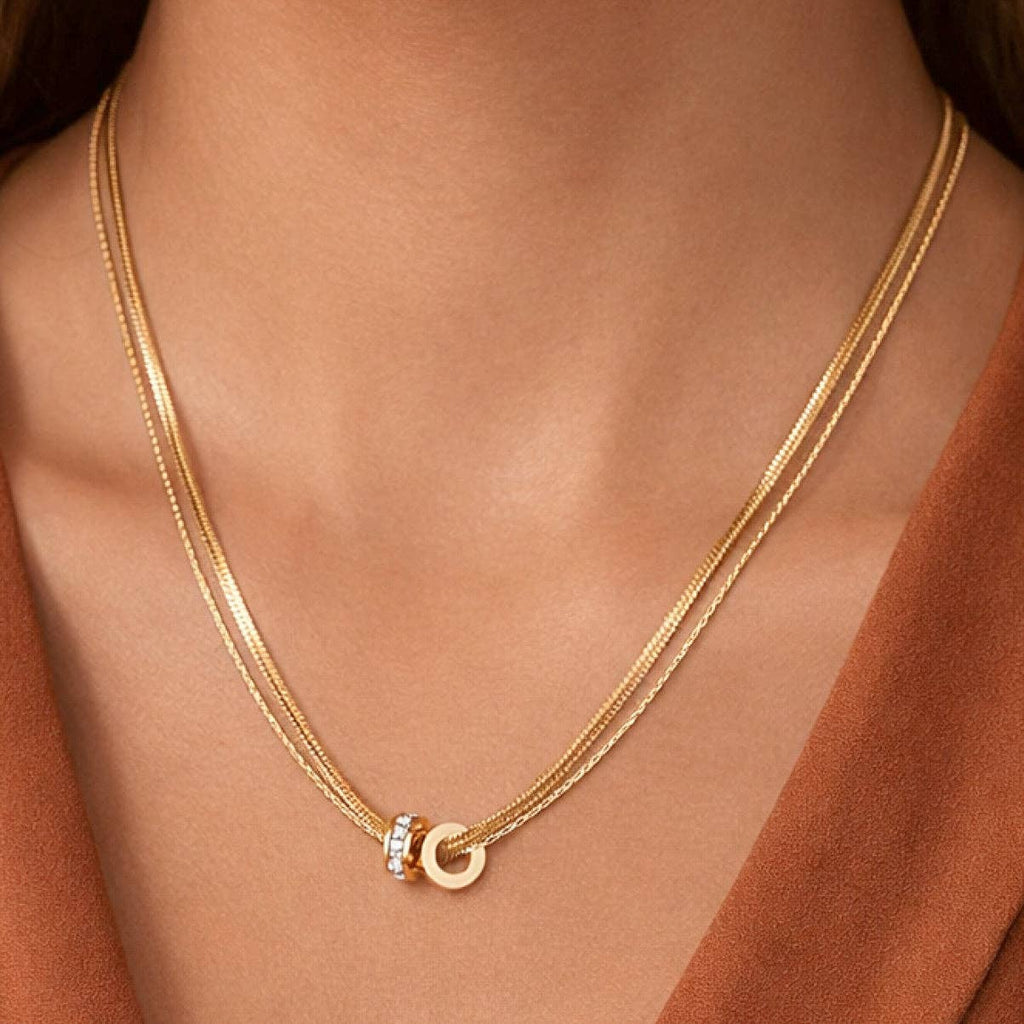 Snake Chain Necklace with CZ Detail — 18k Gold-Plated — view 2