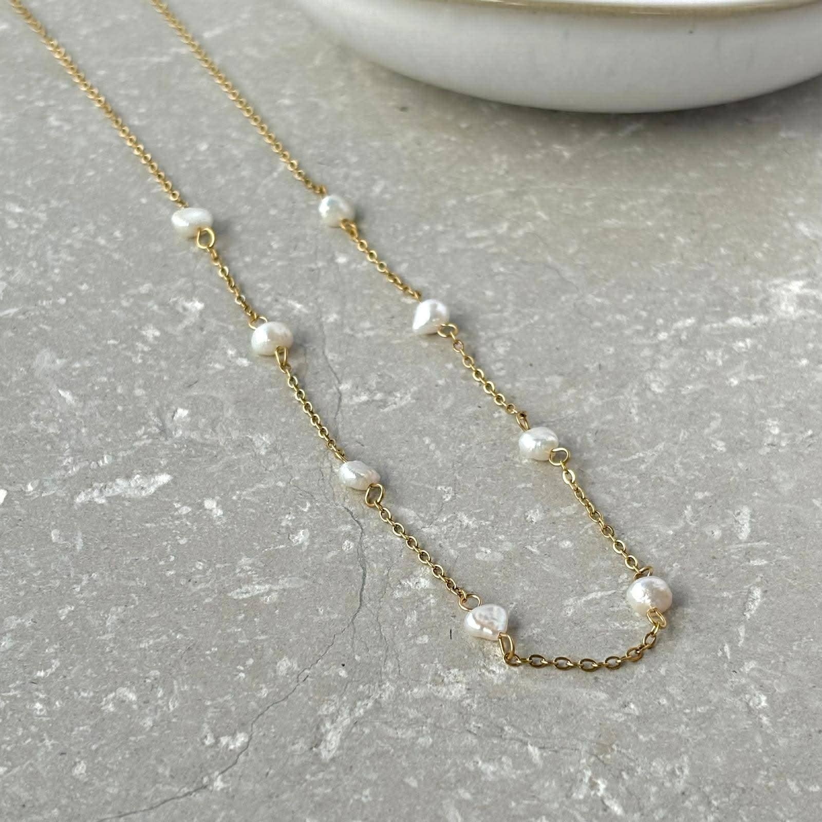 Freshwater Pearl Chain Necklace — Tarnish Resistant Gold — view 2