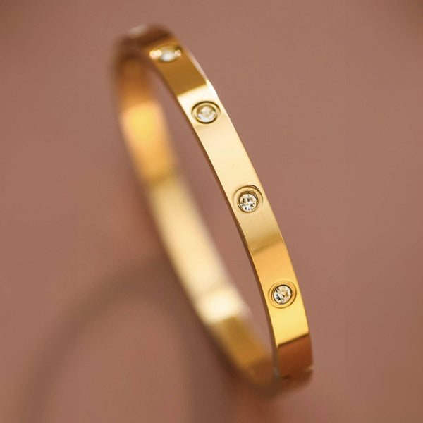 Crystal Set Bangle — 18k Gold-Plated