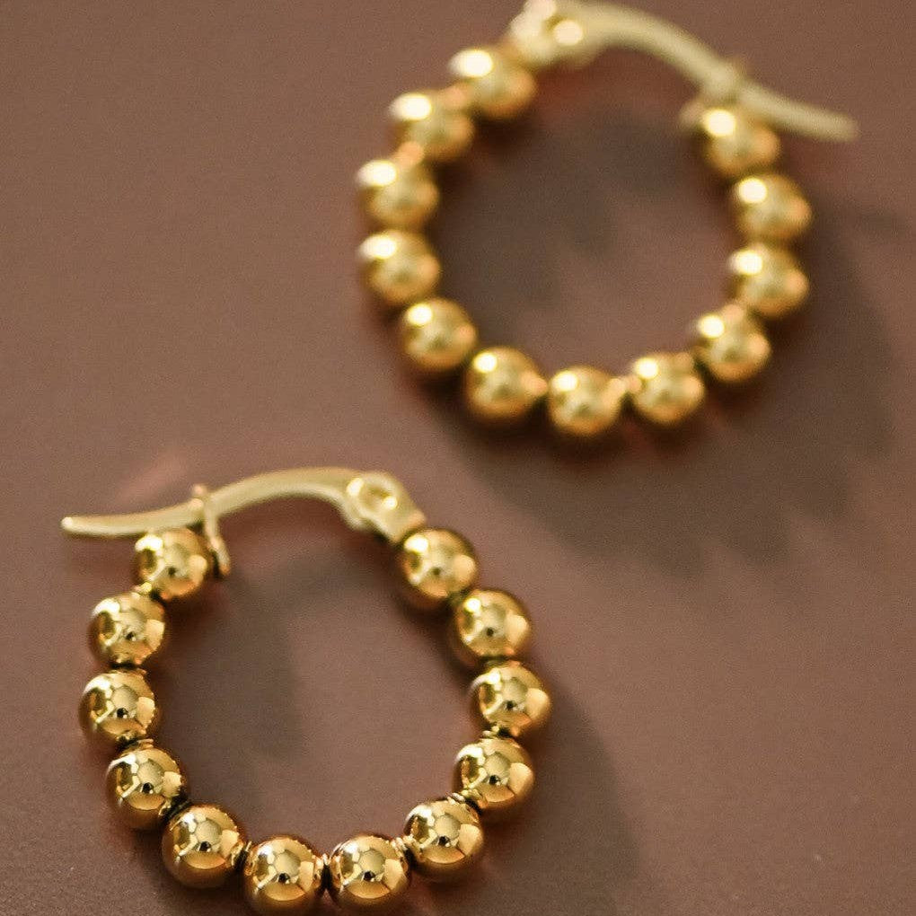 Beaded Hoop Earrings — 18k Gold-Plated Stainless Steel — view 4