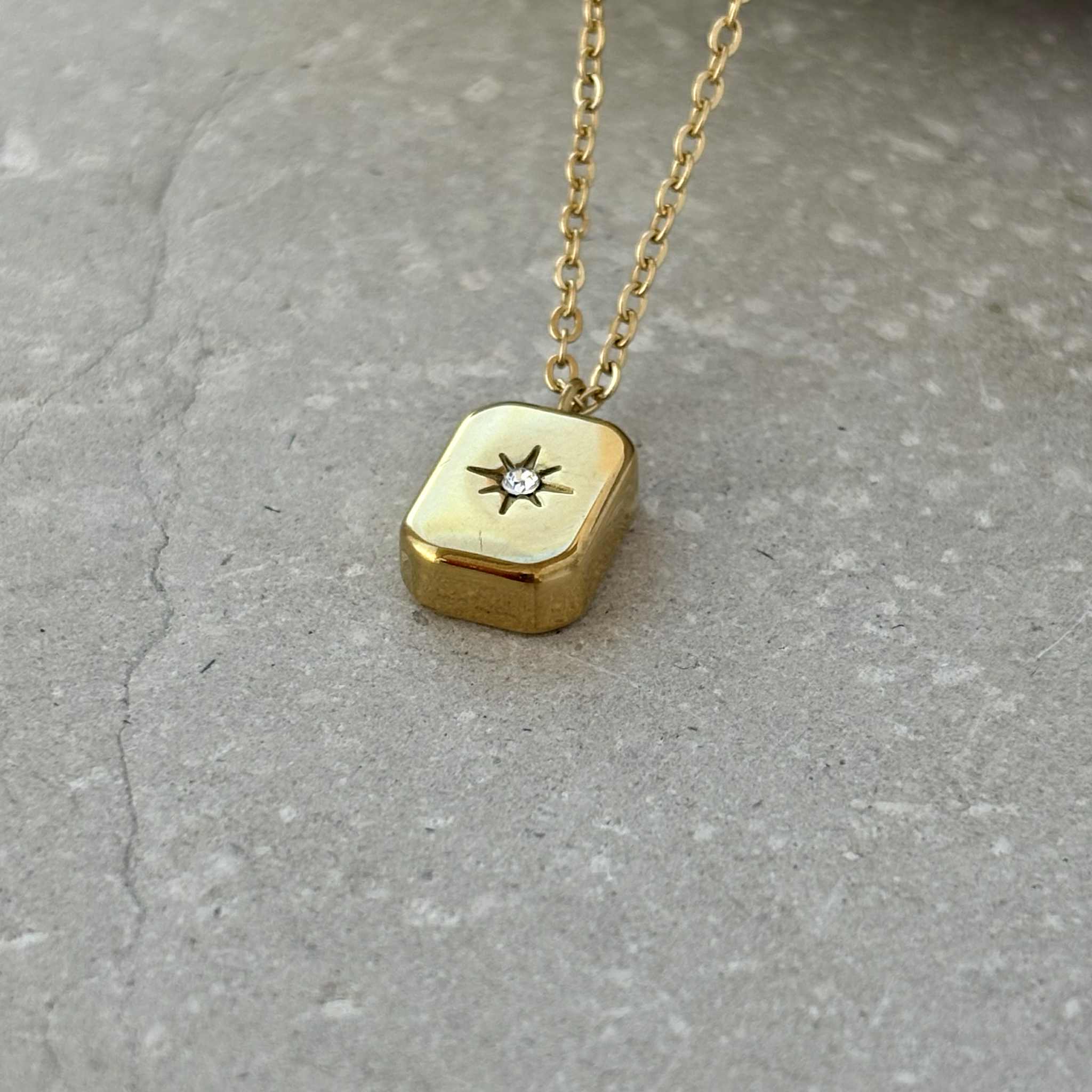 Gold Block Necklace — Tarnish Resistant — view 2