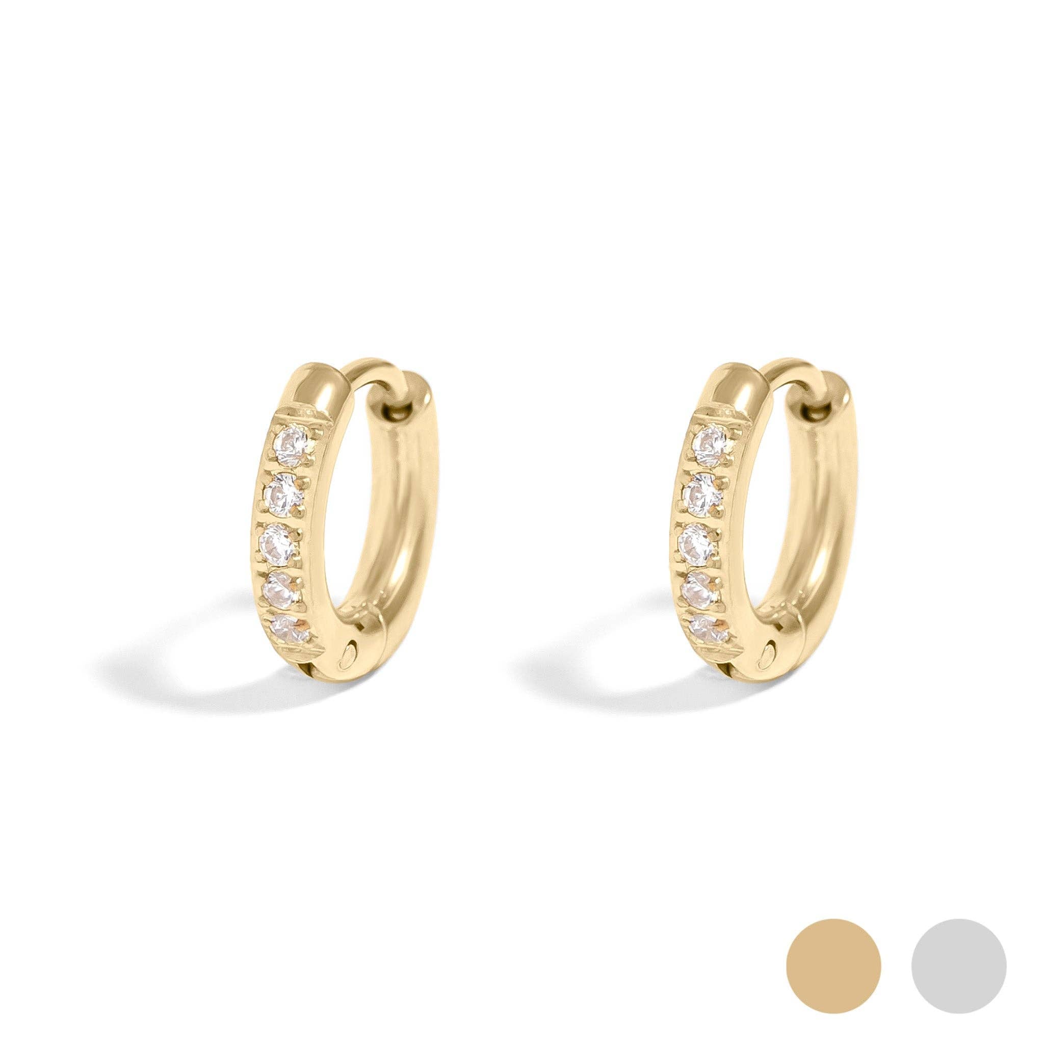 Mini CZ Huggie Hoop Earrings — 18k Gold-Plated Stainless Steel