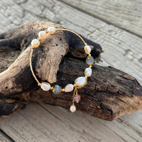 Freshwater Pearl & Moonstone Bracelet — 14ct Gold-Plated — view 1