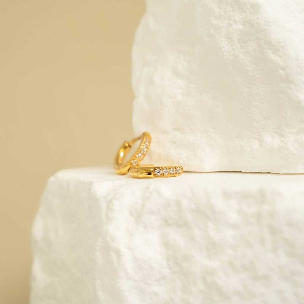 Mini CZ Huggie Hoop Earrings — 18k Gold-Plated Stainless Steel — view 2