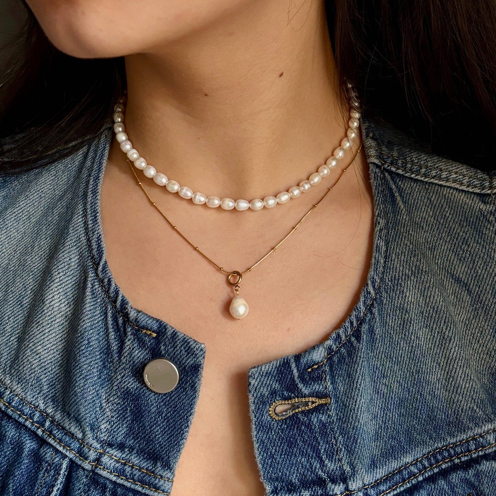 Freshwater Pearl Necklace — 18ct Gold-Plated — view 4