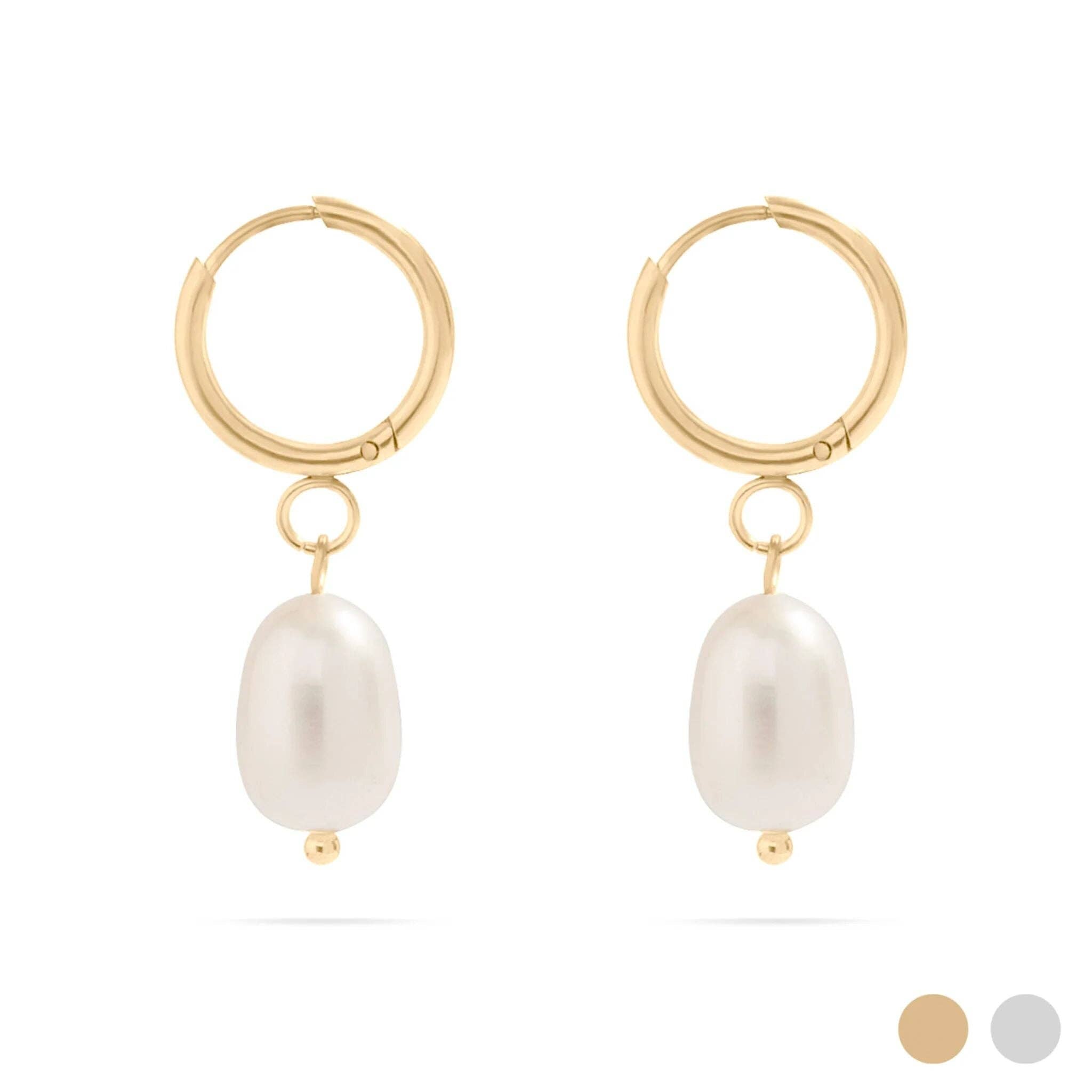 Freshwater Pearl Huggie Hoop Earrings — 18k Gold-Plated