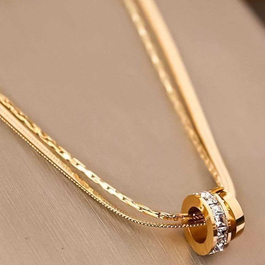 Snake Chain Necklace with CZ Detail — 18k Gold-Plated — view 3