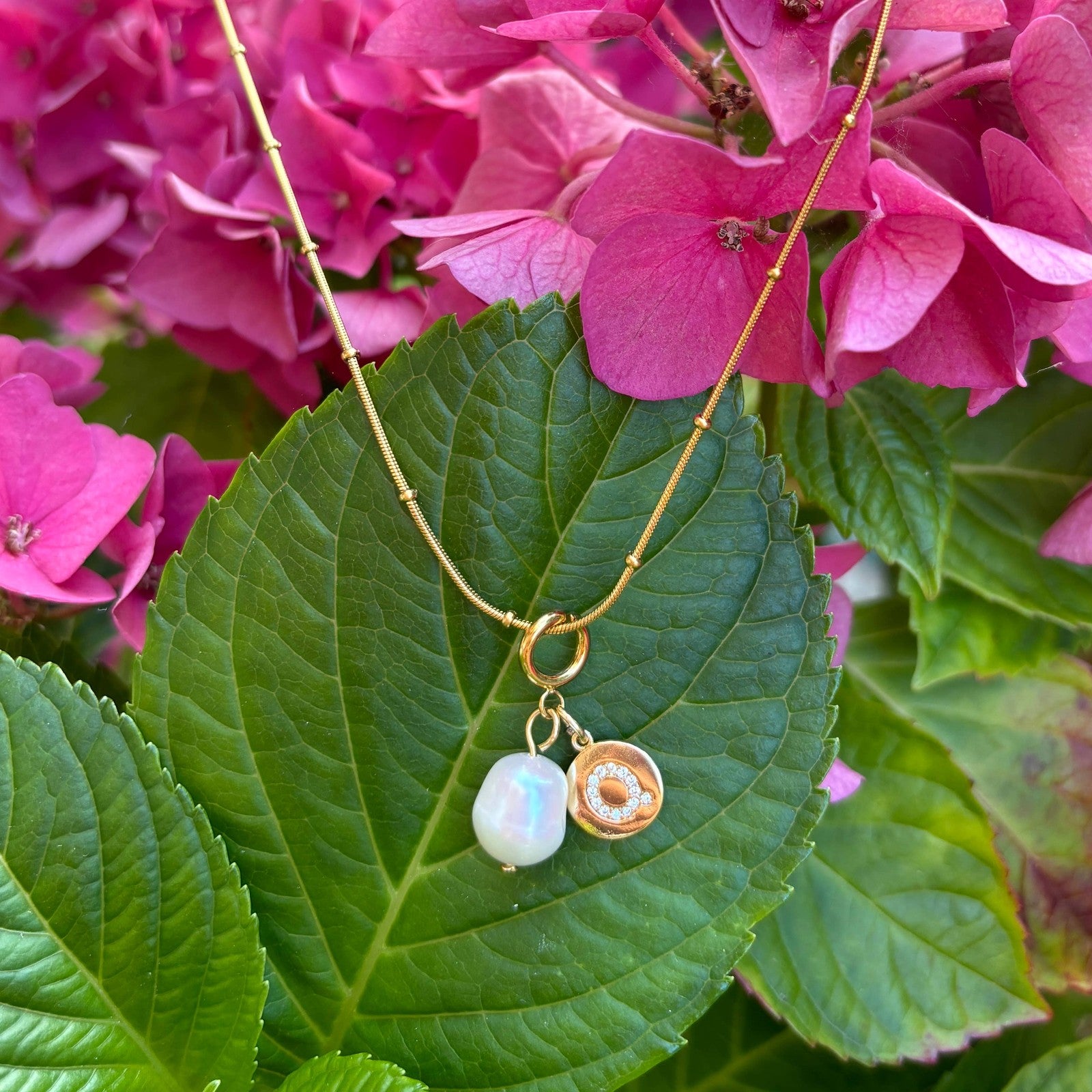 Pearl & Initial Tag Necklace — 18ct Gold-Plated — view 1