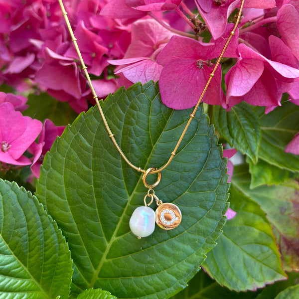 Pearl & Initial Tag Necklace — 18ct Gold-Plated — view 1