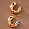 Crystal Dot Chunky Hoop Earrings — 18k Gold-Plated — view 1