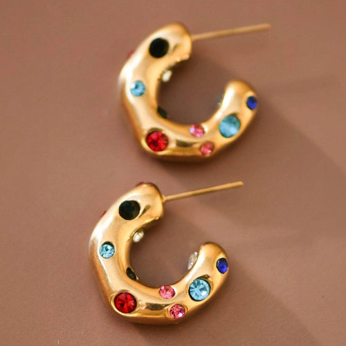Crystal Dot Chunky Hoop Earrings — 18k Gold-Plated — view 1