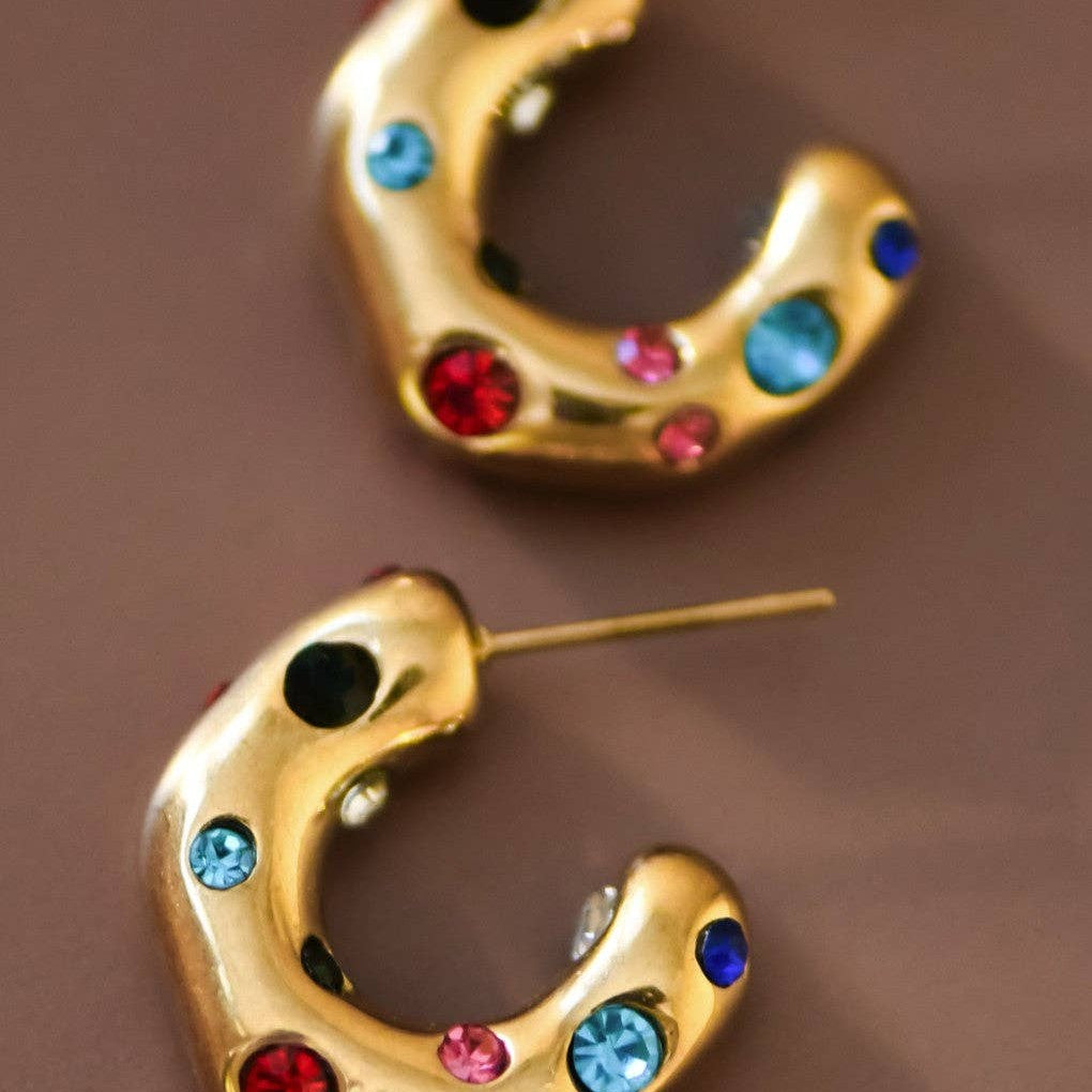 Crystal Dot Chunky Hoop Earrings — 18k Gold-Plated — view 4