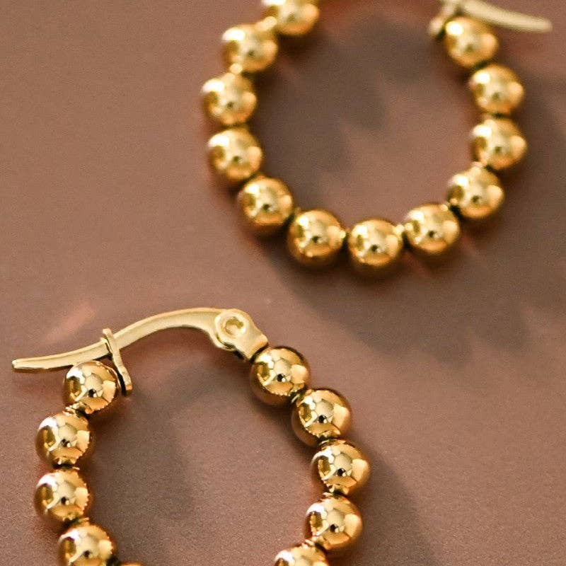 Beaded Hoop Earrings — 18k Gold-Plated Stainless Steel — view 2