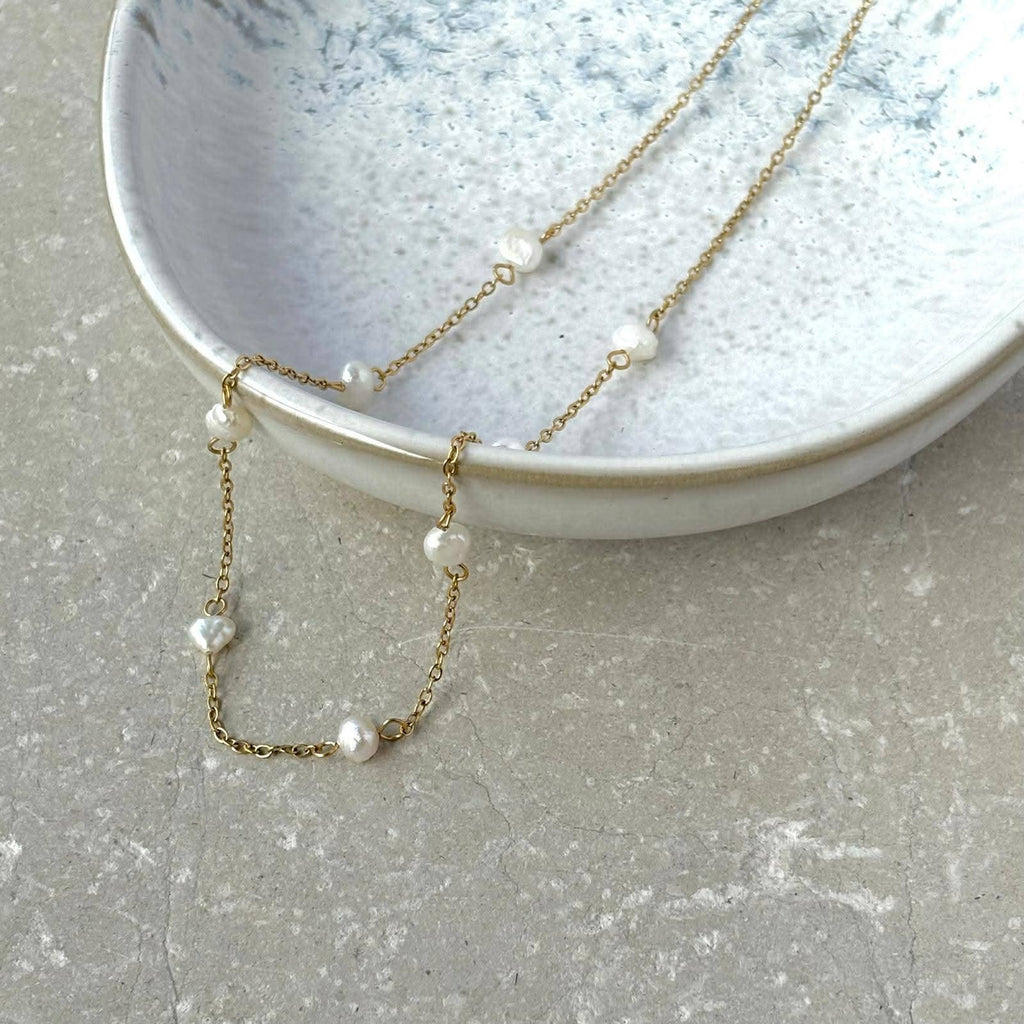 Freshwater Pearl Chain Necklace — Tarnish Resistant Gold