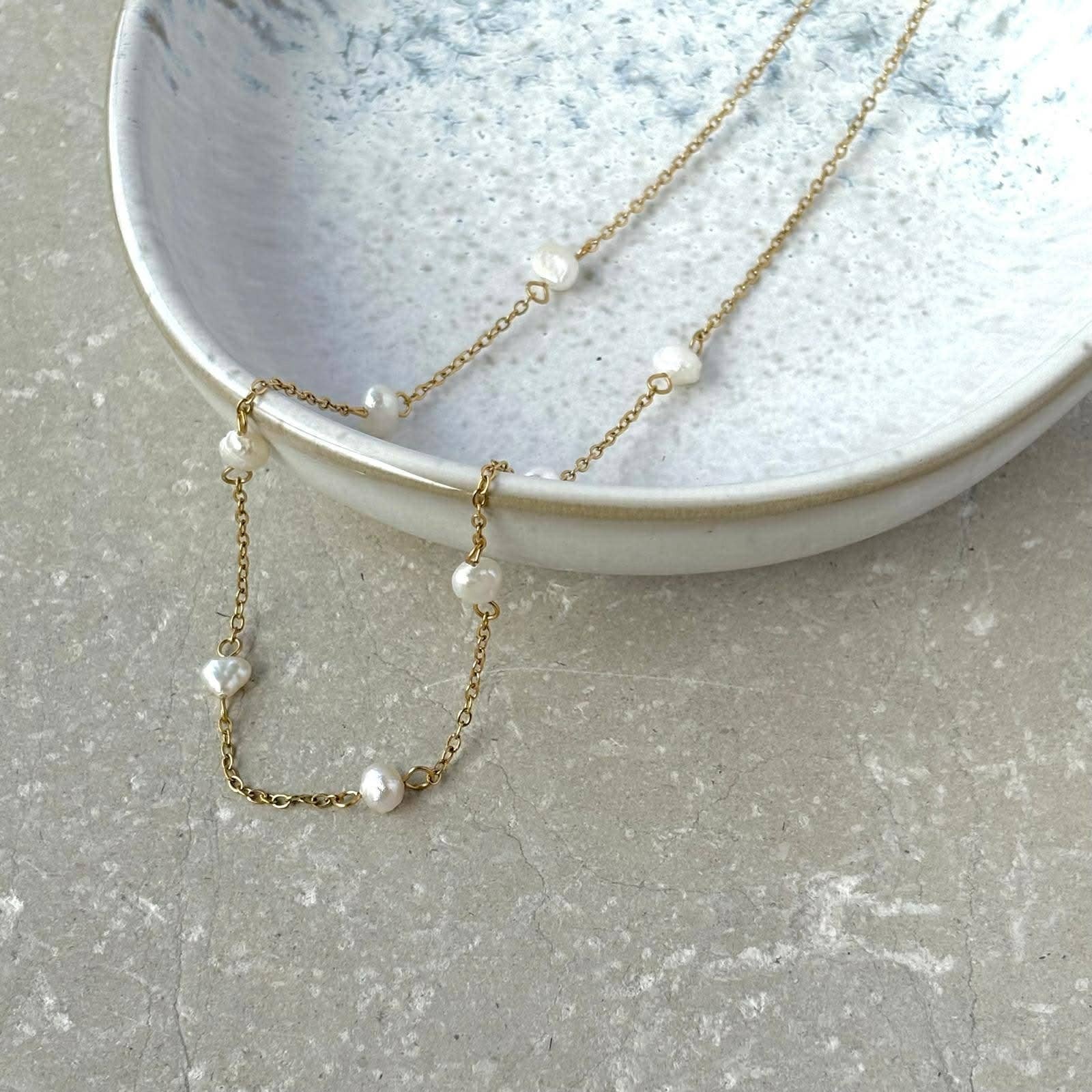 Freshwater Pearl Chain Necklace — Tarnish Resistant Gold