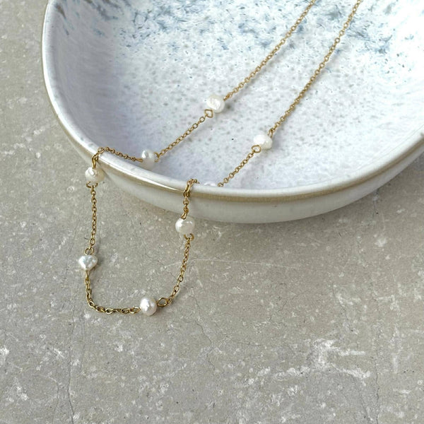 Freshwater Pearl Chain Necklace — Tarnish Resistant Gold