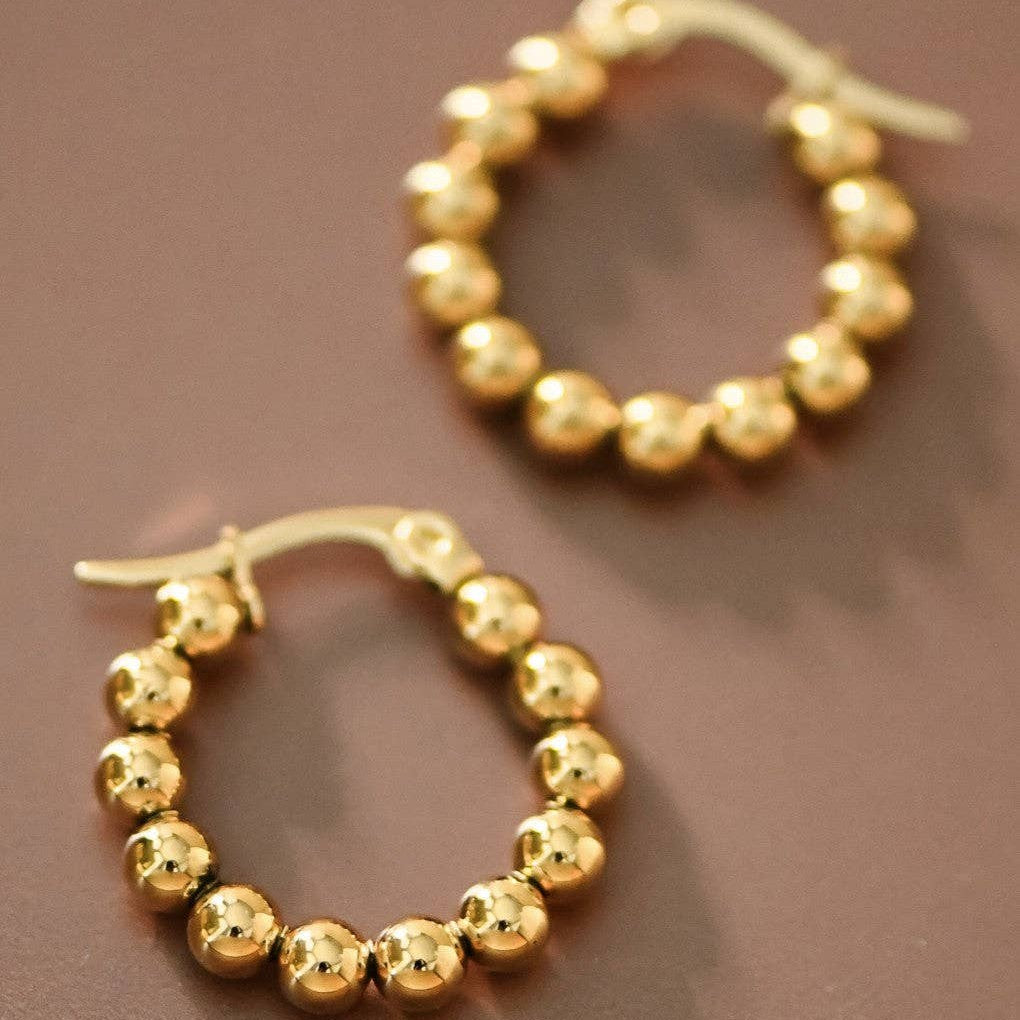 Beaded Hoop Earrings — 18k Gold-Plated Stainless Steel — view 3