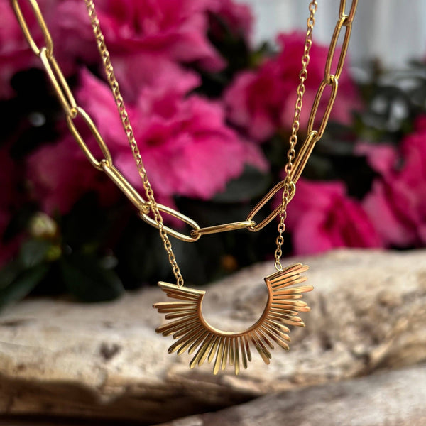 Sunburst Pendant Double Chain Necklace — 18ct Gold-Plated — view 1