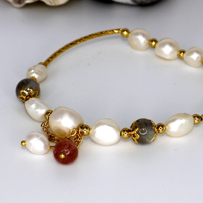 Freshwater Pearl & Moonstone Bracelet – flat lay